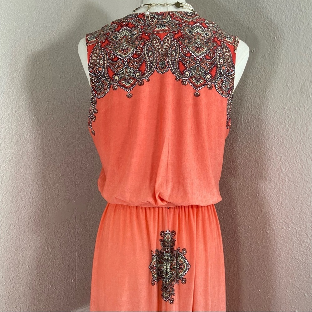 Paisley Chiffon Sleeveless Maxi Dress Size Small Rhinestone Sequin Detail - Picture 11 of 15